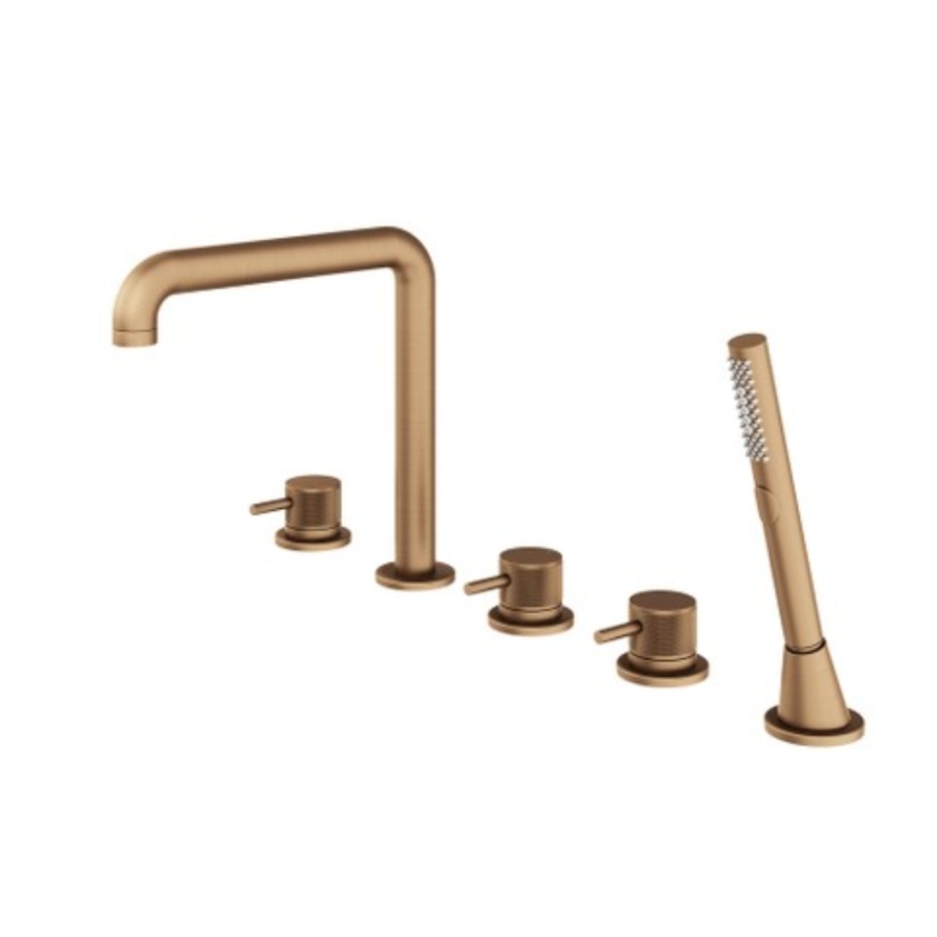 Product Cut out image of the Abacus Iso Pro Brushed Bronze Deck Mounted 5 Tap Hole Bath Shower Mixer